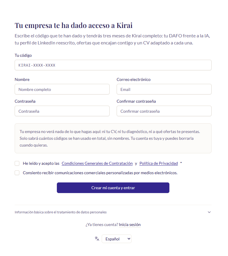 Pantalla de acceso con código: tu empresa no verá nada de lo que hagas aquí