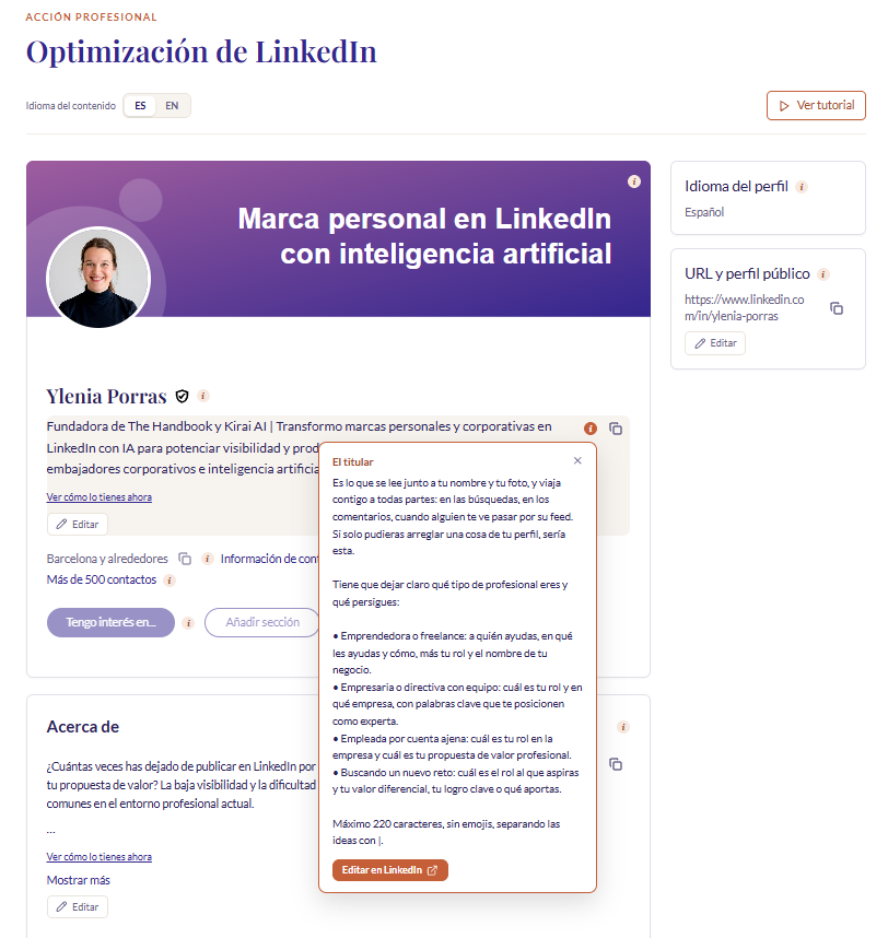 Optimización del perfil de LinkedIn en Kirai